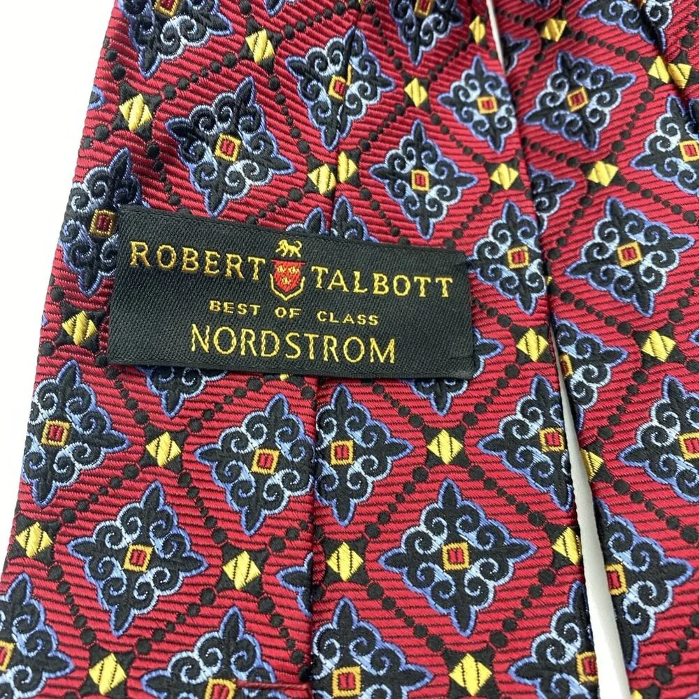Robert Talbott Best of Class for Nordstrom 100% Silk Tie Red Blue Gold 58” x 4” - Picture 4 of 14